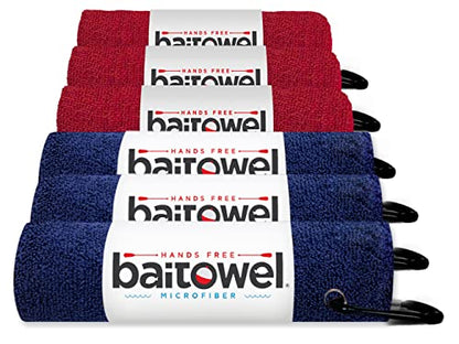 Bait Towel 6 Pack Fishing Towels with Clip for Fishing, Plush Microfiber nap Fabric, 16x16, The Original Bait Towel Multi-Pack - color: Navy-red