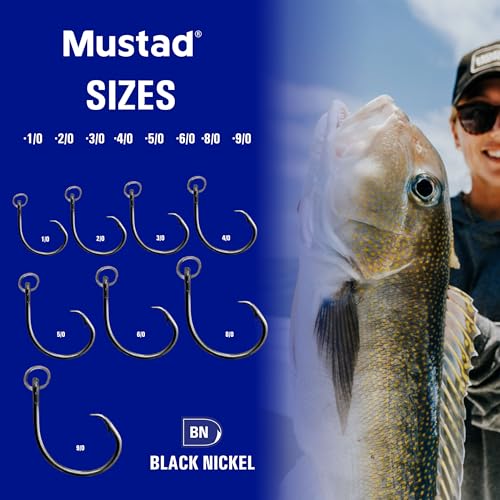 Mustad Ringed Demon Offset Circle 4X Strong - Designed to Perform Flawlessly Featuring Kirbed Hook -Black Nickel - size: Size 6/0 - Pack of 25