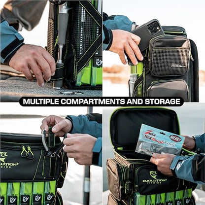 Evolution Fishing Drift Series Tackle Backpack, Outdoor Rucksack w/ 6 Fishing Tackle Trays, Heavy Duty - color: Green, size: 3600
