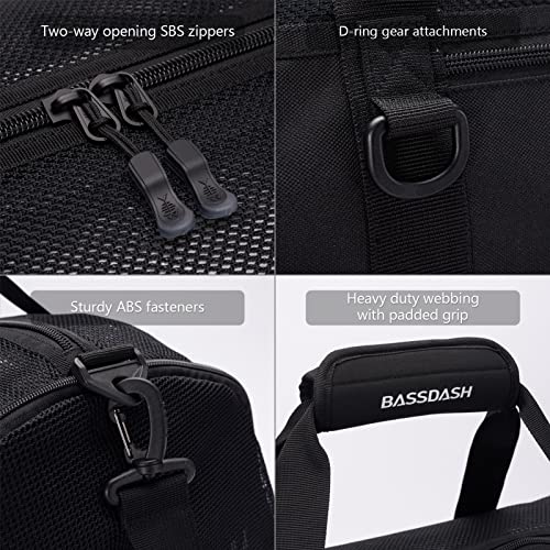 BASSDASH Mesh Duffel with Removable Shoulder Strap Wader Bag for Fishing Hunting Travel Sport Gym Beach Snorkeling FP06