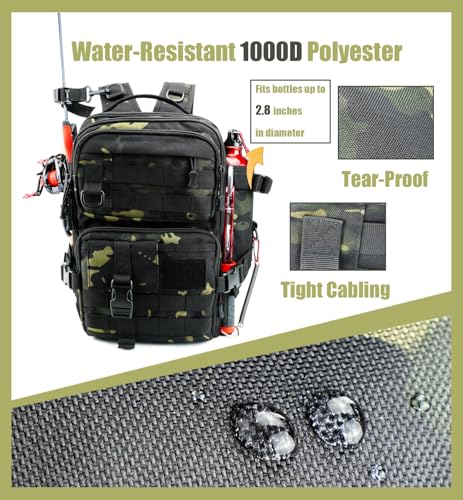 Small Fishing Backpack with Rod Holder, Water-Resistant Tackle Backpack, Fishing Tackle Bag for Box Storage, Fishings Gear & Outdoor Camping