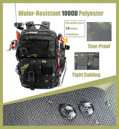 Small Fishing Backpack with Rod Holder, Water-Resistant Tackle Backpack, Fishing Tackle Bag for Box Storage, Fishings Gear & Outdoor Camping