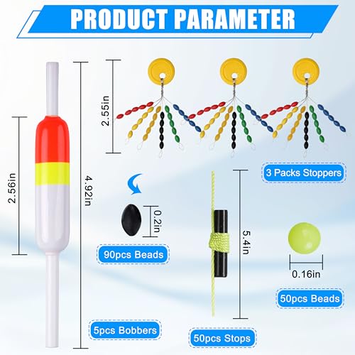 SILANON Fishing Slip Bobbers Kit Fishing Bobbers Floats Balsa Wood Slip Bobbers with Rubber Bobber Stops Slip Float Rig for Crappie Panfish Walleyes Trout Bass Fishing