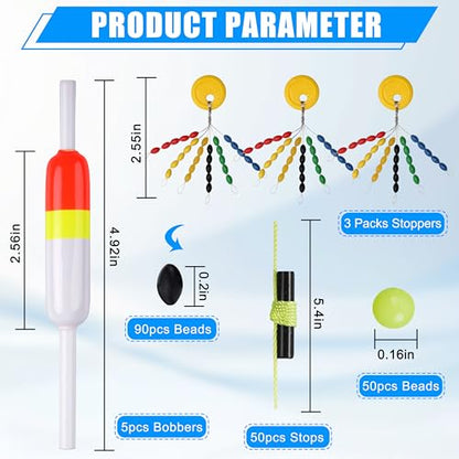 SILANON Fishing Slip Bobbers Kit Fishing Bobbers Floats Balsa Wood Slip Bobbers with Rubber Bobber Stops Slip Float Rig for Crappie Panfish Walleyes Trout Bass Fishing