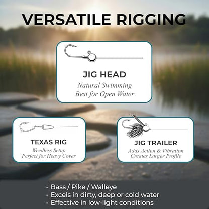 Thump Shad Paddle Tail Swimbait, 6" Soft Lures for Bass, Extra Weight Heavy Kicking Tail for Jig Head & Weighted Swimbait Hook, 3 Pack - color: Green Pumpkin Chartreuse
