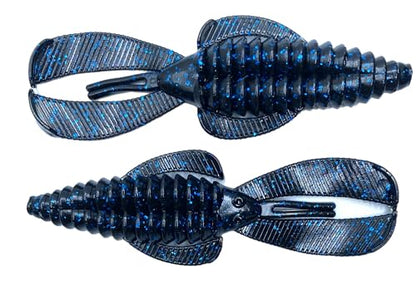 Phat Pak Baits - Swamp Monster Rage Bug Style Plastic Beaver Creature Bait Punching Bass Fishing Lure 20ct 4" - color: Black n Blue Flake