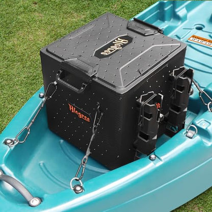 HLOGREE FlexCrate Kayak Fishing Crate with 4 Rod Holders (Assembly Needed),13''x13''x13'' Compact Kayak Tackle Storage Box & Gear Organizer for Kayaks,with Lockable Lid - Black,DIY & Lightweight
