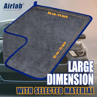 Airlab Microfiber Towels for Cars Wash Drying Extra Large Super Absorbent Cleaning Cloth Auto Detailing Ultra Soft, Lint-Free, Streak-Free, 35 x 24 Inch, Pack of 1, Grey-Blue, 600 GSM - color: Grey-blue