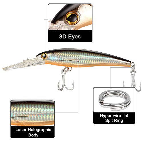 Dr.Fish Saltwater Fishing Lures Kit 5" Surf Fishing Sriper Saltwater Minnow Lures Mustad Hooks Jerkbait Popper Plugs Inshore Offshore Mackerel Tarpon Barracuda - color: Upgraded 6 Assorment