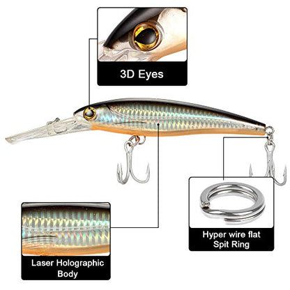 Dr.Fish Saltwater Fishing Lures Kit 5" Surf Fishing Sriper Saltwater Minnow Lures Mustad Hooks Jerkbait Popper Plugs Inshore Offshore Mackerel Tarpon Barracuda - color: Upgraded 6 Assorment