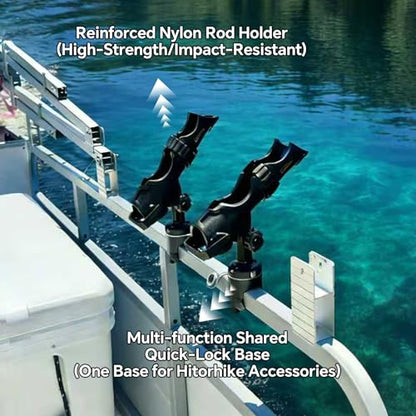 HITORHIKE Fishing Rod Holder Universal Fit Kit Allows for 360-degree Adjustment Kayak Fishing Boat Powerlock Rod Holder - style: Fishing Rod Holder X2+round&square Rail Mount X2