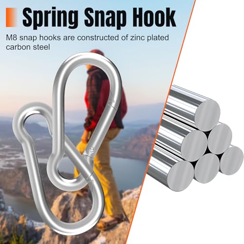 Heavy-Duty Carabiner Clip 1.57"–5.5", Black/Silver Spring Snap Hook, Quick Link Keychain Clip for Keys, Swing Set, Camping, Fishing, Hiking & Traveling (120–1350 lbs) - color: Silver, size: 2.36 inch (M6) - 50 pcs