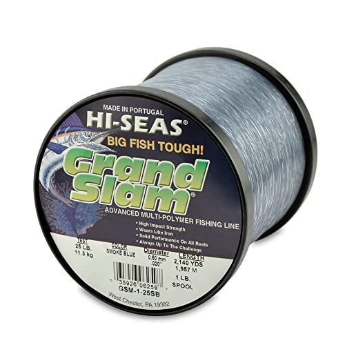 HI-SEAS Grand Slam Monofilament Fishing Line - Strong & Abrasion Resistant in Clear, Pink, Green, Smoke Blue, Fluorescent Yellow Freshwater & Saltwater - 1 lb Spool - color: Smoke Blue, style: 25 Lb Test, 0.50 Mm Dia, 2140 Yd