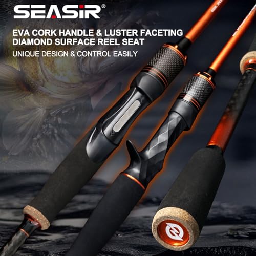 SEASIR CastX Medium Heavy Fishing Rod, Medium Light Spinning Casting Rod, 2 Piece Baitcasting Rod, Saltwater Freshwater Baitcaster Rod, Fast Action, 40T Carbon Fiber, EVA & Cork Grip, Zirconia Ring - style: 1.83m/C602-ml