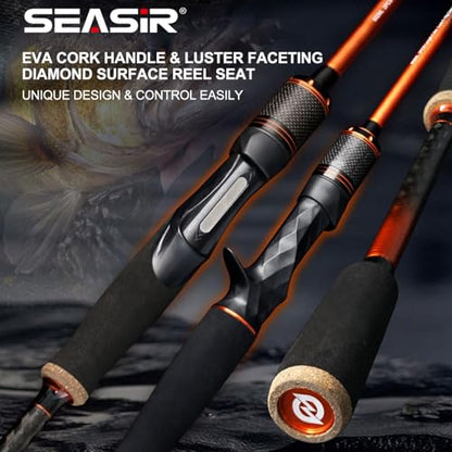 SEASIR CastX Medium Heavy Fishing Rod, Medium Light Spinning Casting Rod, 2 Piece Baitcasting Rod, Saltwater Freshwater Baitcaster Rod, Fast Action, 40T Carbon Fiber, EVA & Cork Grip, Zirconia Ring - style: 1.83m/C602-ml