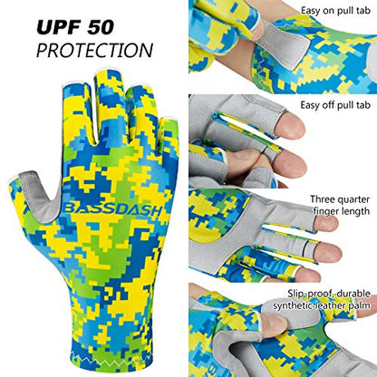 Bassdash ALTIMATE UPF 50+ Women’s Fishing Gloves UV Sun Protection Fingerless Gloves for Kayaking Paddling Hiking Cycling Driving Shooting Training - color: Mahi Camo, size: Medium