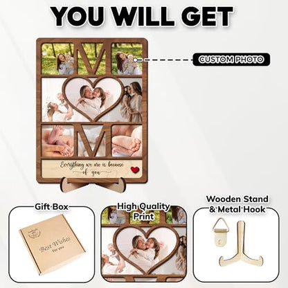 Personalized Wooden Mom Picture Frame, Custom Mother's Day Frame with Photo, Best Mom Ever Gifts, Gift Ideas for Mum Birthday from Daughter Son, Meaningful Gifts for Wife From Husband - color: 0. Mom-02