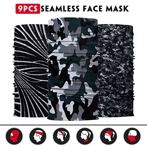 Venswell Neck Gaiter Face Mask Men Women,Seamless Bandana Rave Face Cover Scarf Mask,Balaclava,Headband, Head Wrap,Headwear - color: B-black Gray Series