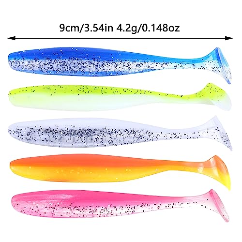 Paddle Tail Swimbaits,Soft Plastic Fishing Lures Swim Baits for Bass Fishing,30/50pcs with Box,Soft Plastic Swimbaits for Bass Trout Crappie Lures Kit for Saltwater Freshwater - color: D:3.54in/0.148oz-30pcs