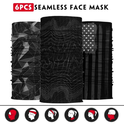 Neck Gaiter for Men Women Headwear Bandana Head Wrap Face Scarf Mask Cover Warmer Balaclava-Seamless & Versatile - color: A-6pcs-black Style 2