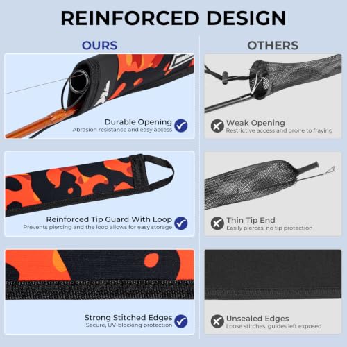 KastKing MeshGuard Camo Neoprene Fishing Rod Socks, Fishing Rod Sleeve, Floating Rod Sleeves, Adjustable Lanyard & Built-in Hanging Loop, Fits Casting, Spinning, and Fly Rods - color: Orange Camo 4 Pcs, style: Casting/Trolling