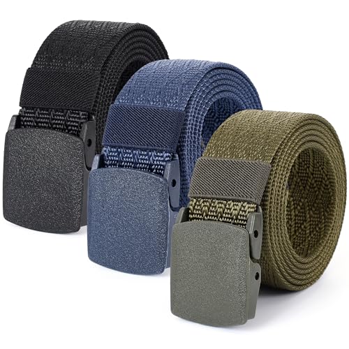 Mile High Life | Nylon Web Belt | Outdoor Military Belt | TSA Safe Buckle Plastic/Metal - color: 530black-navy-olive 3pc