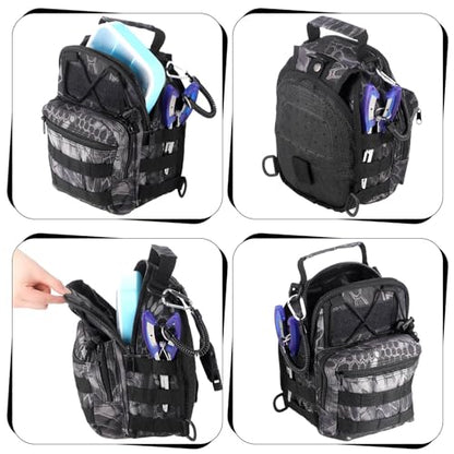 Sosation 134 Pcs Fishing Tool Fishing Tackle Box Kit and Equipment for Adults Beginner Gift, Hook Remover, Pliers Kit, Backpack Tackle Container Lures, Lip Gripper, Weigh Scale - color: Python Pattern