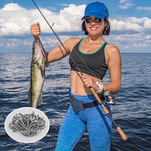 200pcs 10 Sizes Fishing Hooks with Portable Plastic Box, Carbon Steel Strong Sharp Fish Hook with Barbs for Seawater & Freshwater Catfish Trout Bass Octopus, Fishing Gift for Men