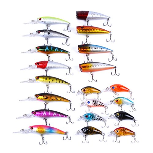 Aorace Fishing Lures Kit Mixed Including Minnow Popper Crank Baits with Hooks for Saltwater Freshwater Trout Bass Salmon Fishing - color: Item-B 20pcs