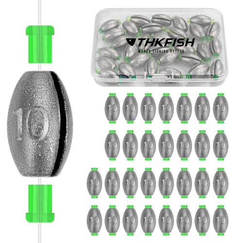 THKFISH Egg Fishing Sinkers Weights, Removable Rubber Core Fishing Weights Twist-Lock Sinker,Bass Weights Sinker Tackle Saltwater Casting Fishing Sinkers Set Oval Freshwater,1/8-1OZ - size: 3/8OZ-30PCS