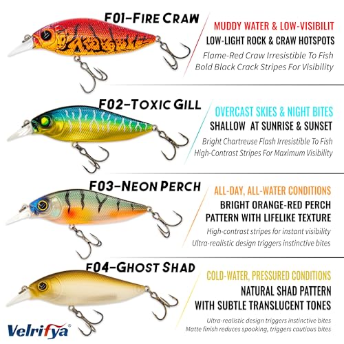 Flat Sided Japanese-Style Crankbait Elfin Shad – Medium Diving Bass Fishing Lure, Hard Bait Shad Crankbait for Freshwater Velrifya - color: 06-Sexy Shad