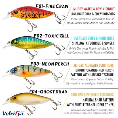 Flat Sided Japanese-Style Crankbait Elfin Shad – Medium Diving Bass Fishing Lure, Hard Bait Shad Crankbait for Freshwater Velrifya - color: 06-Sexy Shad