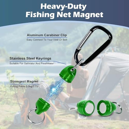Magnetic Net Release for Fly Fishing, Aluminum Magnetic Quick Release Keychain, Fly Fishing Net Magnet Holder Retractor with Carabiner - color: green