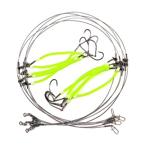 High Strength Steel Wire Leader Rigs with Hooks Swivels Snap Connect,Saltwater Fishing Assecories Steel Wire Leader with Nylon-Coating - size: 14#