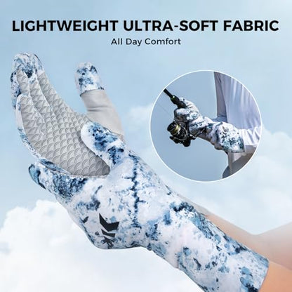 KastKing La Sal Pro Full Finger Fishing Gloves, UPF 50+ Sun Protection Gloves with Convertible Design, Ultralight Microfiber, Ultra-Soft Comfort, FrostWeave Cooling, Enhanced Grip, Four Sizes Options - color: Boulder Camo Ice, size: XX-Large