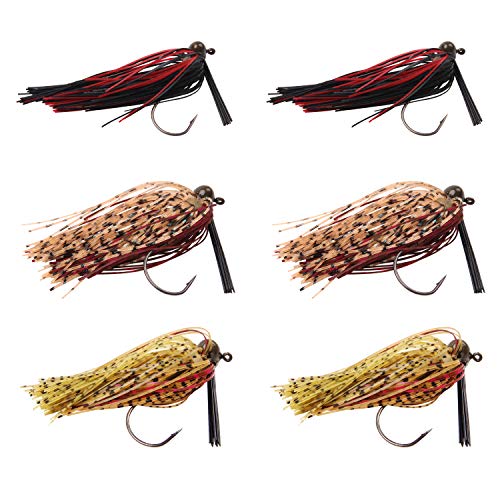 Bass Jigs Bass Fishing Lures Weedless Swim Jig Football Jig Finesse Jig Flipping Jig Fishing Jig Heads Fishing Lures for Bass Pike Walleye Muskie Crappie Sunfish Trout - size: 6pcs-1/4 oz, style: Football Jigs