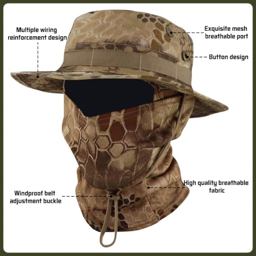Camo Boonie Sun Hat with Balaclava Face Mask UV Protection Fishing Hat Bucket Hat for Hunting Hiking Military Tactical Safari - color: Camo Yellow