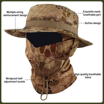 Camo Boonie Sun Hat with Balaclava Face Mask UV Protection Fishing Hat Bucket Hat for Hunting Hiking Military Tactical Safari - color: Camo Yellow