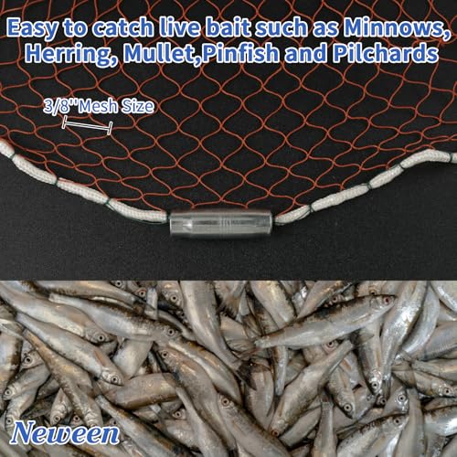 Neween Cast Net, American Saltwater Cast Nets for Fishing, 3ft-10ft Radius Casting Net for Bait Fish, 3/8 Inch Professional Grade Monofilament Throw Nets for Fishing Bait with Heavy Duty Sinker - size: 4 ft Radius, style: Tire Lines Cast Net