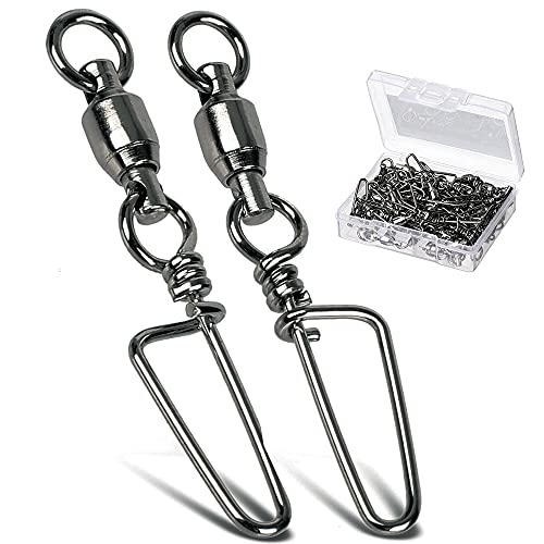 AMYSPORTS Saltwater Connector Fishing Snap Swivel High Strength Snaps Swivel Freshwater Ball Bearing Fishing Swivels Stainless Steel Corrosion Resistant Black Nickel - size: Size 3+3 (77lb) 50 pcs