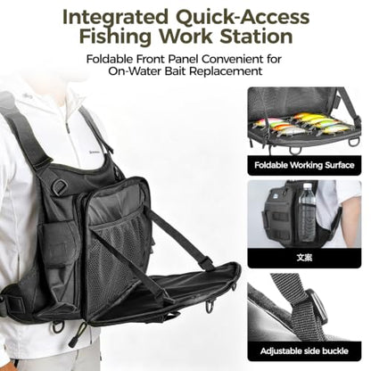 Fishing Chest Pack with 3 Bait Boxes, Fly Fishing Tackle Bag & Work Station - color: Black