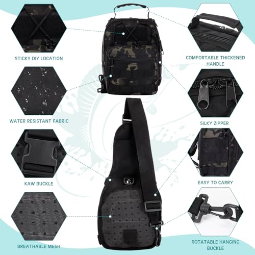 Abbylike 2 Pcs Small Fly Fishing Sling Waterproof Fishing Backpack Outdoor 600d Oxford Cloth Tackle Bag with Multiple Storage Compartments Ideal for Fish Catching Hiking Travel