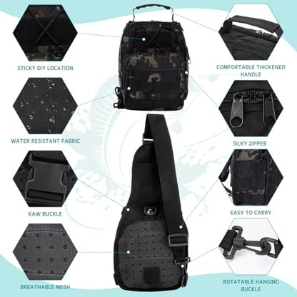 Abbylike 2 Pcs Small Fly Fishing Sling Waterproof Fishing Backpack Outdoor 600d Oxford Cloth Tackle Bag with Multiple Storage Compartments Ideal for Fish Catching Hiking Travel