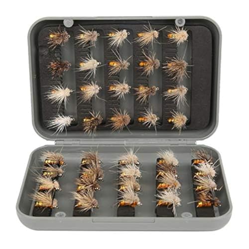 Joyzan Fly Fishing Flies,Fish Lure Kit Flyfishing Same Dry Insect Set 40Pcs | Lakes Rivers Reservoirs Floating Nymphs Streams Sinking Salmon Realstic Trouts Lures Emerger Gear Accessory Box