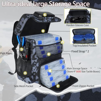 Fishing Backpack with Rod Holder, Large 50L Tackle Bag Water Resistant Tackle Backpack Heavy Duty Fishing Bag Gift for Men Woman - color: D: Yellow Camo