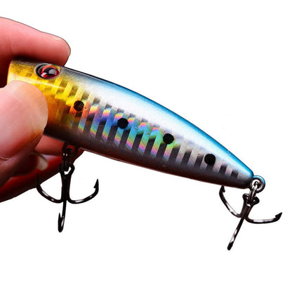 Popper Fishing Lures Topwater Fishing Baits Hard Baits 3D Eyes Swimbait Crankbait with Treble Hook for Bass Trout Freshwater Saltwater - color: 5pcs-2.6in/0.35oz