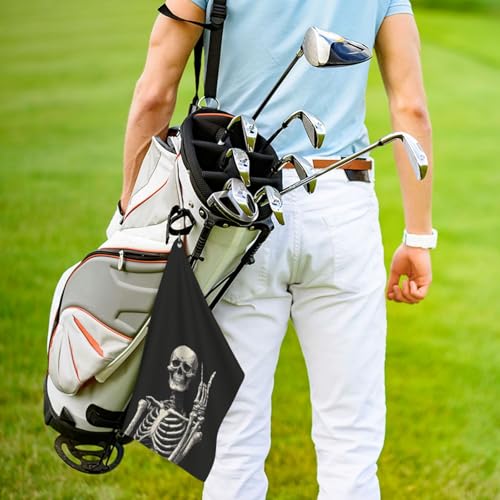 Skull Golf Towel Microfiber with Carabiner Clip, Funny Skeleton Cleaning Cloth for Golf Balls & Clubs, Gift for Women Men, Golfers, Dad, Grandpa, Bag Accessories 16"*24" - color: Skull