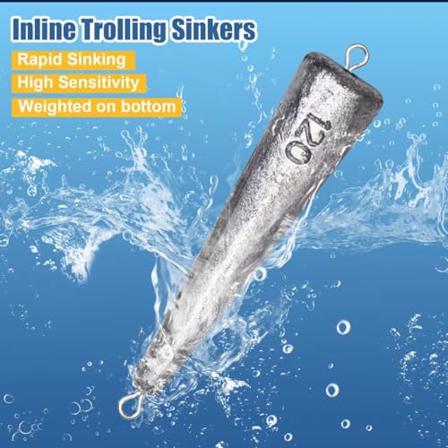 Through Wire Inline Torpedo Sinkers, Lead Double Ringed One Piece Wire Saltwater Fishing Torpedo Weights for Bottom Surf Fishing 1oz, 2oz, 3oz, 4oz, 5oz - size: 2 OZ, 5 PCs, style: C - Dual Ringed Conical Sinkers