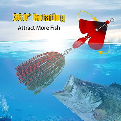 Spinnerbait Fishing Lures Kit, 6pcs Bass Fishing Buzzbait Lures Hard Metal Spinner Baits Swim Jigs for Bass Trout Salmon Pike Freshwater Saltwater
