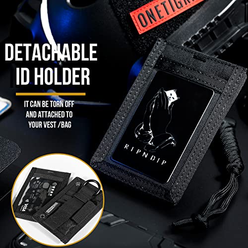 OneTigris Tactical ID Card Holder Hook & Loop Patch Badge Holder Neck Lanyard Key Ring and Credit Card Organizer (Black) - color: Black